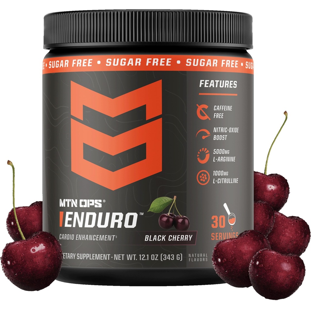 MTN OPS Enduro Nitric Oxide Stim Free Pre Workout | マグネシウムのクエン酸塩、Lのアルギニン及びLのクエントルリンのカフェインの自由なプレワークアウト | 30 サービング ブラックチェリー