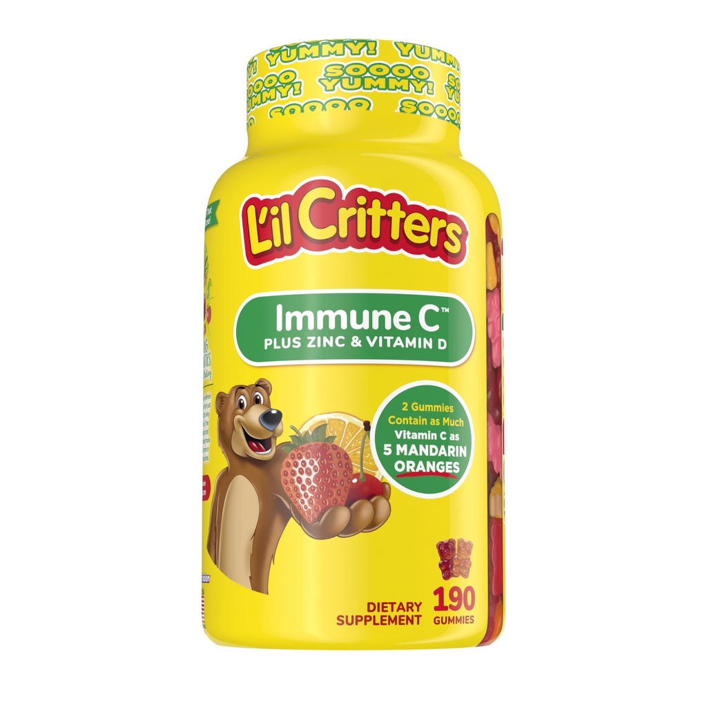 L'il Crittersは免疫サポートのためのビタミンC、亜鉛およびビタミンD3、190のct (95-190の日の供給)、アメリカのナンバーワンのガミーのビタミンのブランドからの4つのおいしい味をからかいます