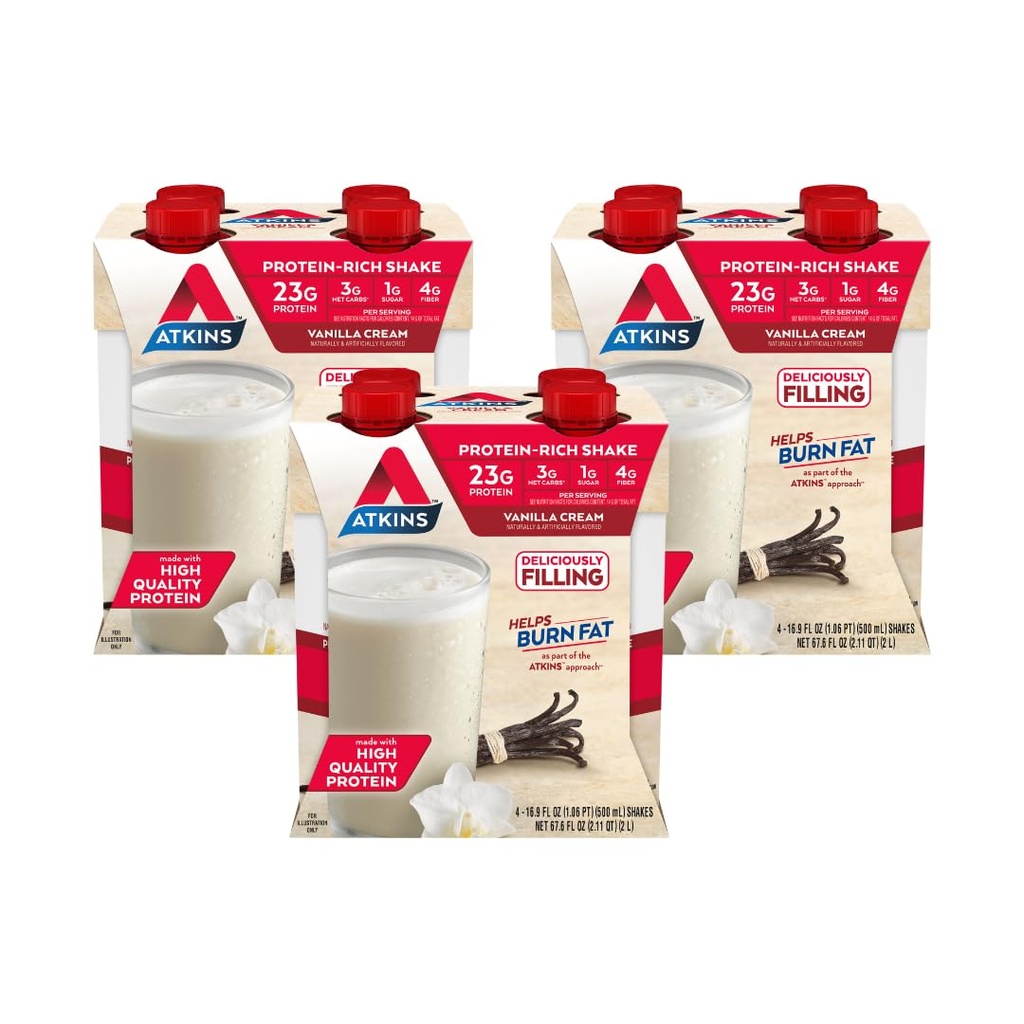 Atkinsのバニラのクリーム色の蛋白質の揺れ、23g蛋白質、低いGlycemicの3g Carb、1g砂糖、Ketoの友好的