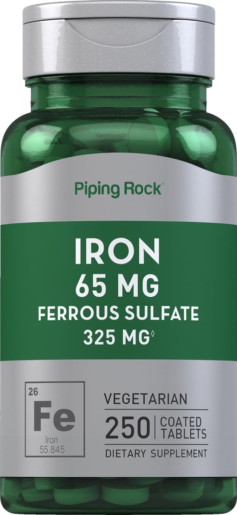 パイピングロックアイアンフェラス硫酸塩65mg | 250錠 | アイアンサプリメント | ハイポテンシャルフォーミュラ | ベジタリアン・非GMO・グルテンフリー