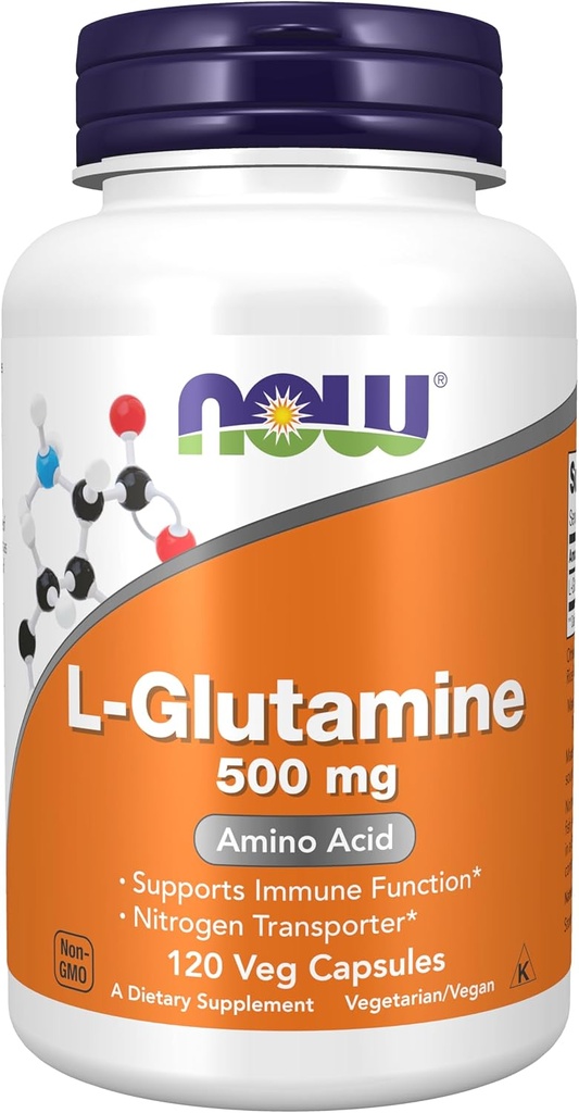 NOW Foods Supplements, L-Glutamine 500 mg, Nitrogen Transporter*, Amino Acid, 120 Veg Capsules