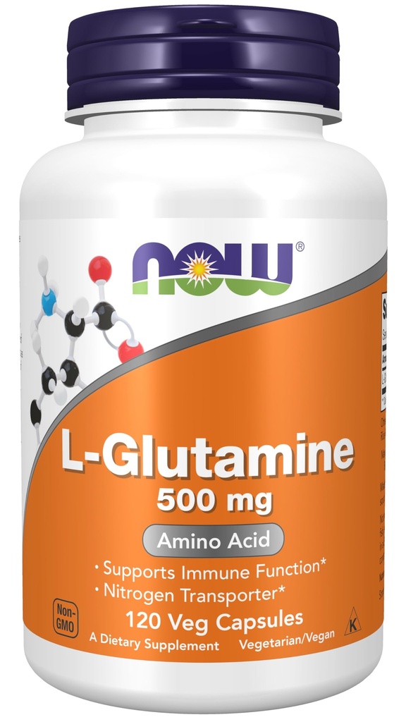 NOW食品は、Lグルタミン500mg、窒素トランスポーター*、アミノ酸、120ベジカプセルを補います