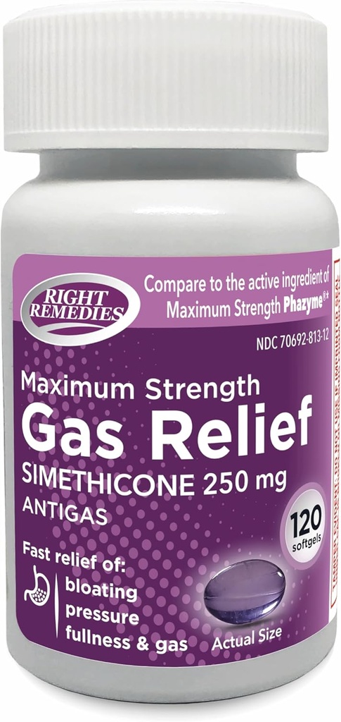 ガスの救助の最高の強さ、シメチコン250のmg、(120のSoftgels)、ガスからの速い救助、膨満、痛みを伴う不快感、最高の強さのPhazymeの活動的な原料と比較して下さい