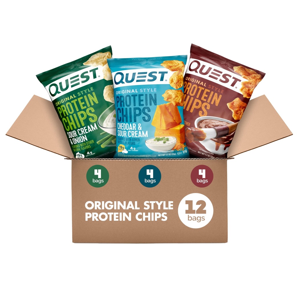 Quest Nutrition Protein Chips バラエティパック、バーベキュー、チェダー&サワークリーム、サワークリーム&オニオン、ハイプロテイン、ロー炭水化物、1.1オンス(12パック)