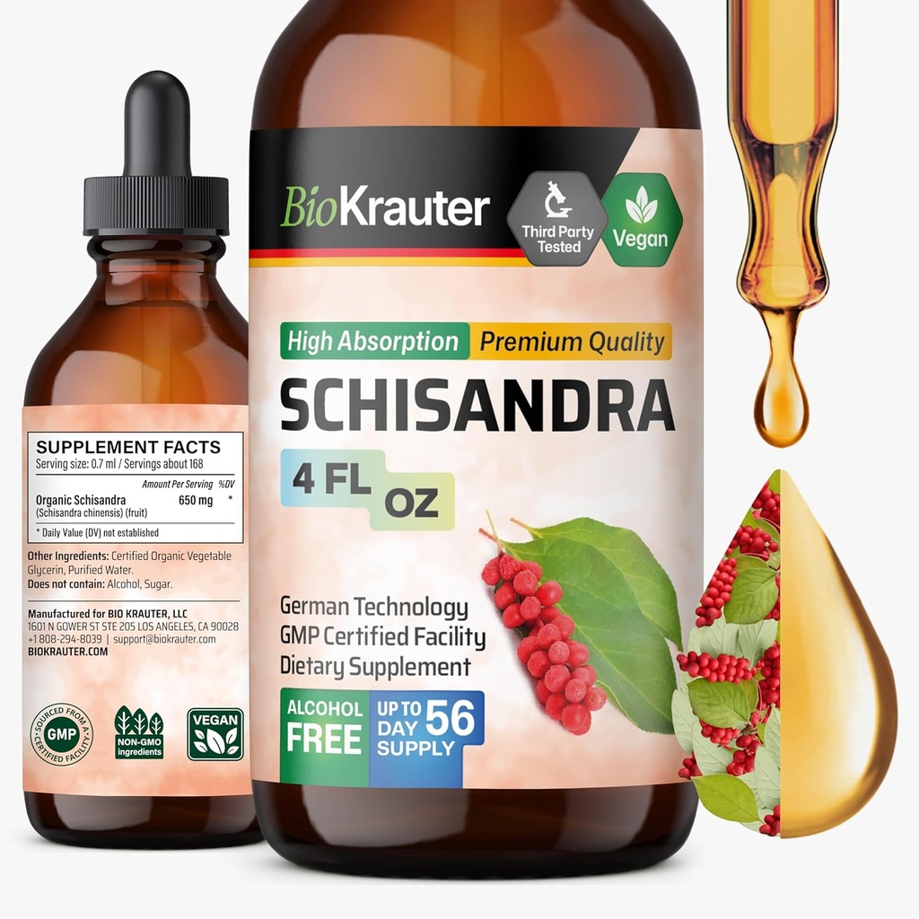 BIO KRAUTER Schisandra Berry Drops - 気分のサポートのための自然なシサンドラサプリメント - アルコール&砂糖無料エキス - 4 Fl.Oz.