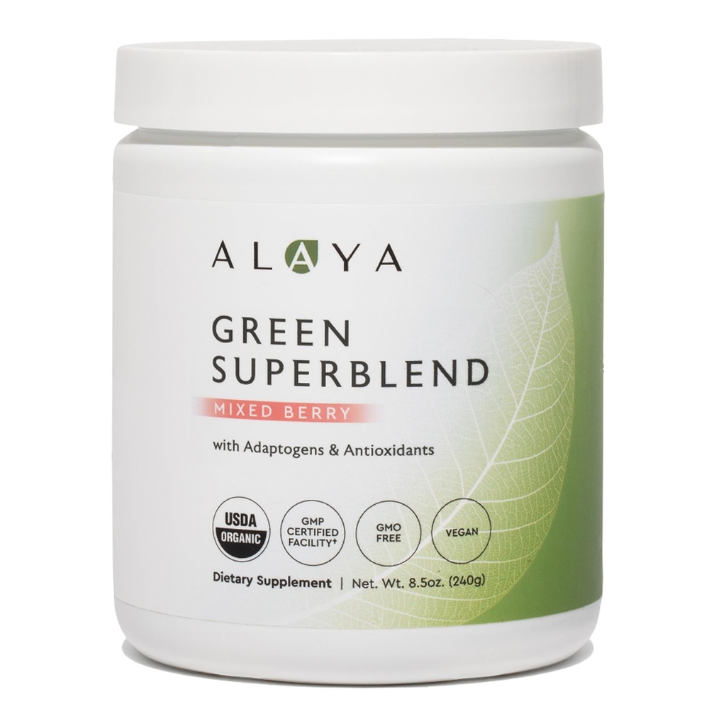 Alaya Organic Super Greens Powder - プレミアムグリーンジューススーパーフードサプリメントパウダー - アダプトゲン、抗酸化剤、プロバイオティクスブレンド - USDA Organic、非GMO、ビーガン - 30サービング(ミックスベリー)