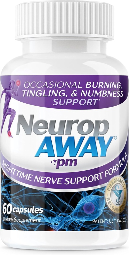 NeuropAway NerveサポートPM、Rアルファリポ酸で5日間、アセチル-L-カルニチン、テアニン、メラトニン、およびメチルコバラミン、60カプセルとしてNerve救済を提供するのに役立ちます