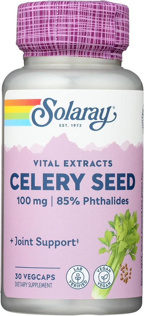 SOLARAY Celery Seed Extract 100 mg | 85% Phthalides | 全体的な共同健康サポート | GMO以外、ヴィーガン | 30 VegCaps