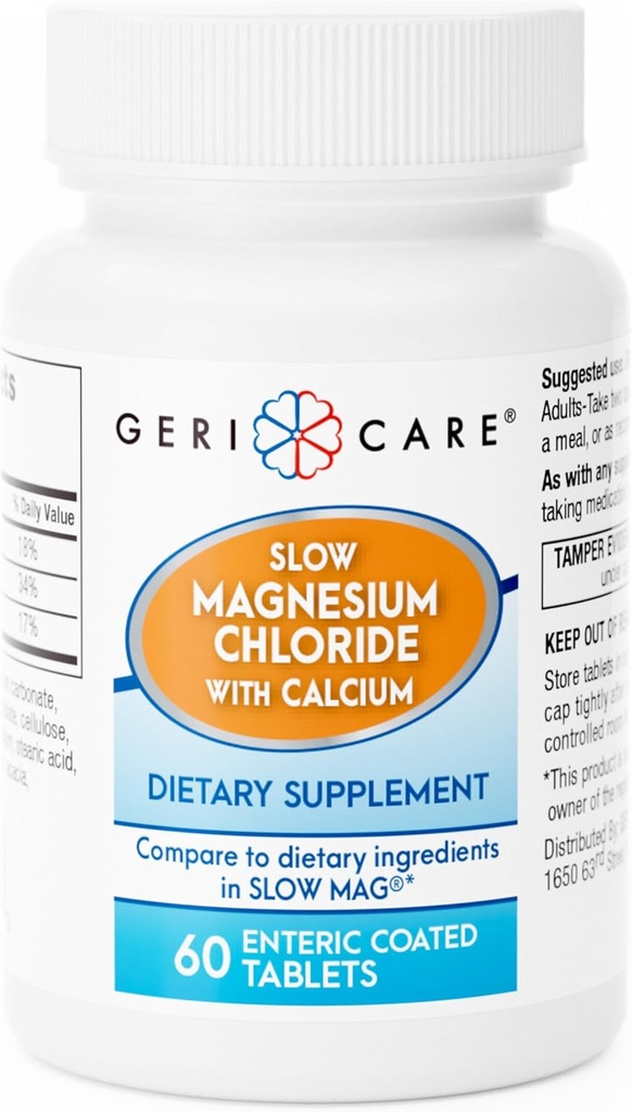 Gericare Slow Magnesium Chloride | Calcium Tablets by Geri-Care | Nutritional Supplement | 60 Count Bottle (Pack of 1)