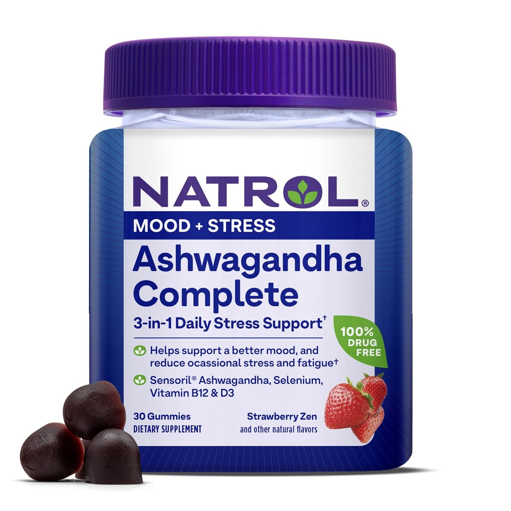 NatrolのAshwagandhaの完全なガミー、3 1の毎日のストレス サポートは気分をよくし、時事の圧力および疲労、30のガミー、15日の供給まで支えます