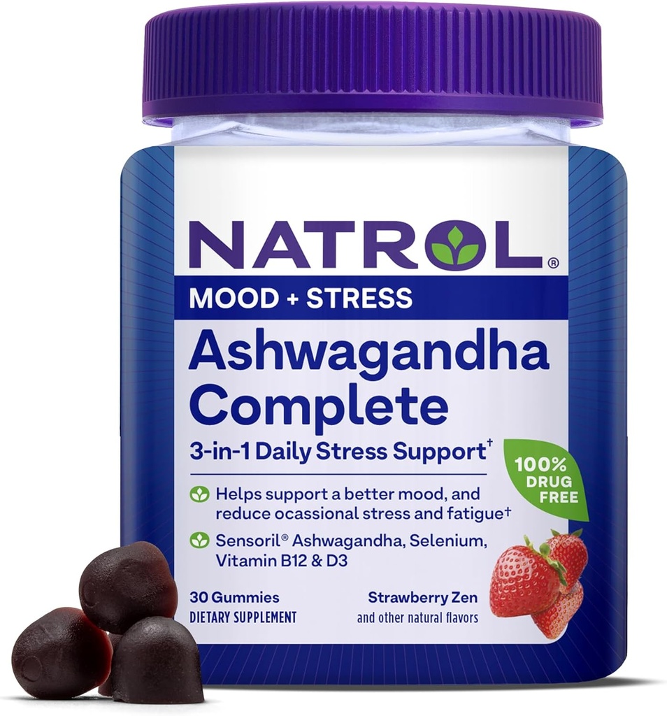 NatrolのAshwagandhaの完全なガミー、3 1の毎日のストレス サポートは気分をよくし、時事の圧力および疲労、30のガミー、15日の供給まで支えます