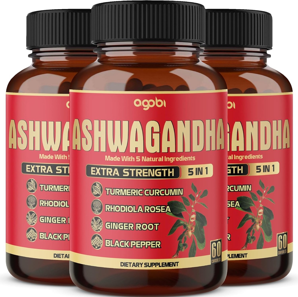 3パック60カプセル - アシュワガンダサプリメント5200mg - 5in1ジンジャー、ターメリック、ロゼア&ブラックペッパー - スタミナ&ボディヘルスサポート - 6ヶ月の供給