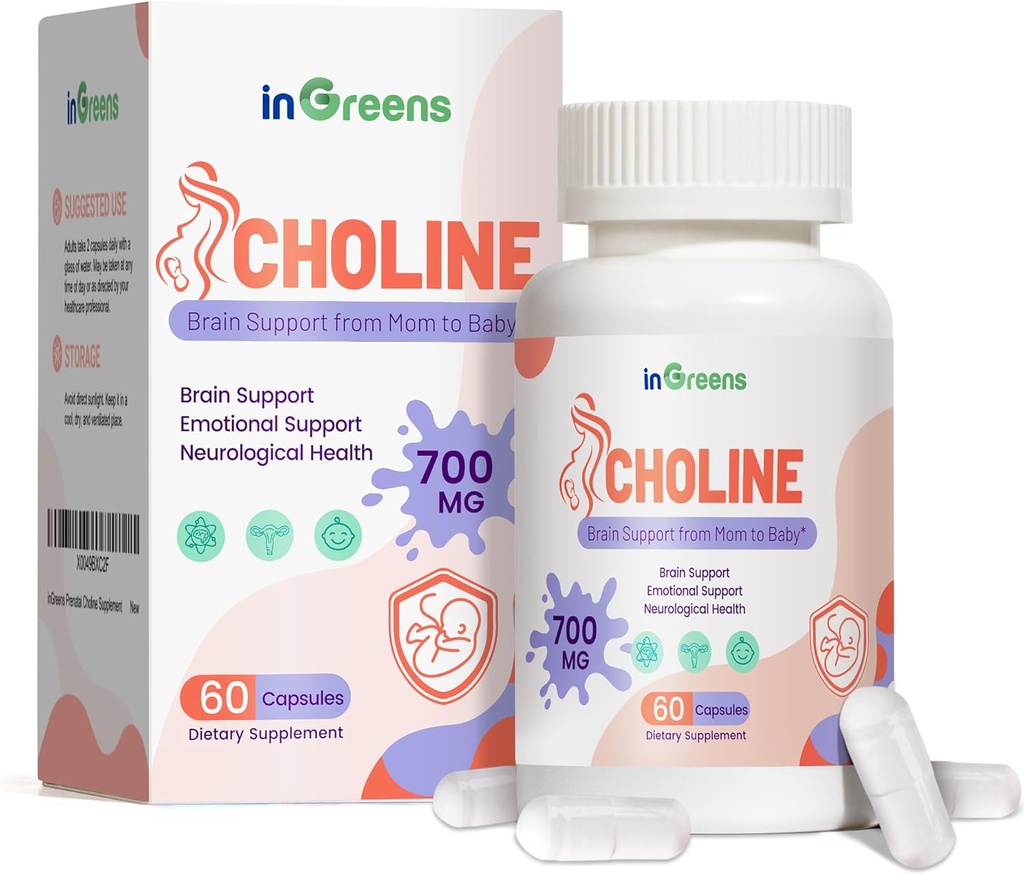 Prenatal Choline Supplement, 500mg, with Inositol, B1, B6, Brain Development in Utero/Early Life, Increase The Choline Content in Breast Milk，30 Day Supply
