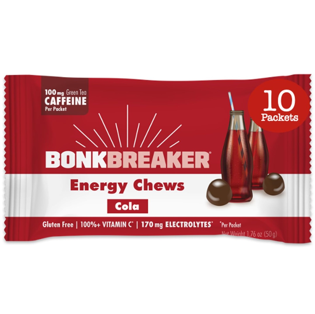 Bonkブレーカエネルギー咀嚼、酪農場なし、急なエネルギーおよび焦点、10のパケットの1箱、コーラを提供するグルテンフリーの原料