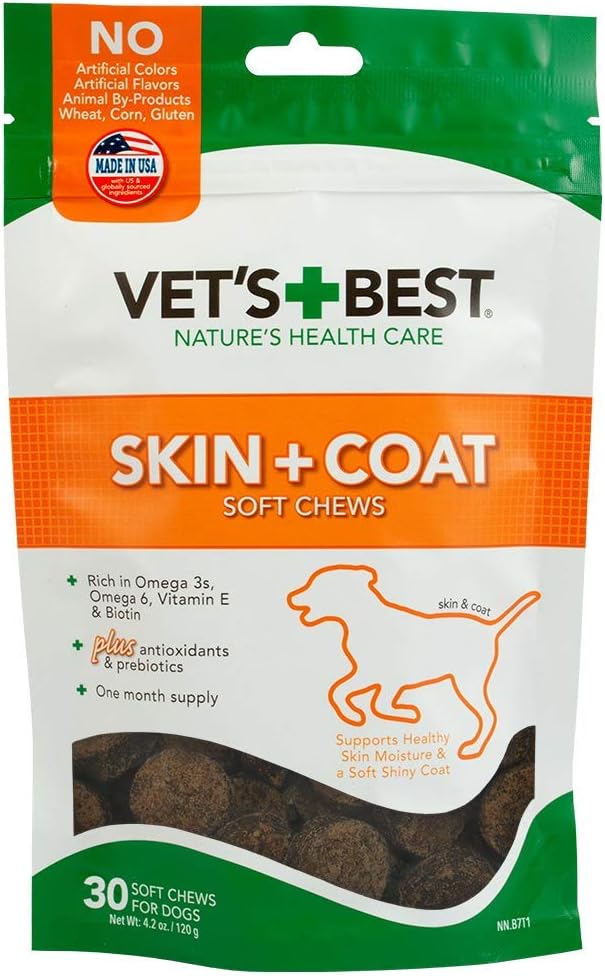 Vetのベストスキン&コートドッグサプリメント - ビタミンEとビオチンを配合し、犬の健康的な肌とコートを維持 - 50の咀嚼可能なタブレット