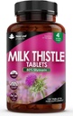 New Leaf Products Milk Thistle 1000mg Tablets (4 Month Supply) High Strength 2000mg 80% Silymarin, Vegan Tablets, GMO-Free, Gluten-Free 120 Tablets