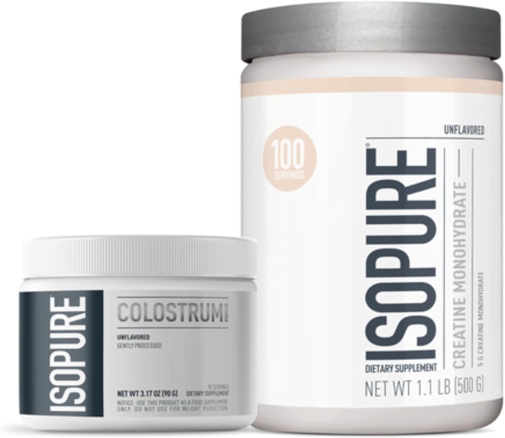 Isopureの牛牛牛牛のColostrumの補足の粉の束、穏やかに処理される90のサービング+isopureの不燃なクレアチンの単水化物の粉、スコップごとの5gのクレアチンの一水化物、100のサービング、500g