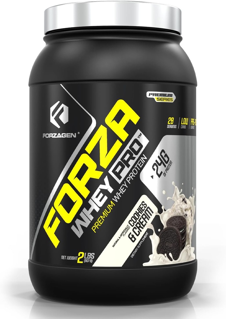 Forzagen Whey PRO Low Carb Protein Powder | 24g of Protein per Serving, Low-Sugar, Premium Whey for Shakes & Mixes for Men & Women, BCAA | Cookies & Cream, 2 lbs. (28 Servings)