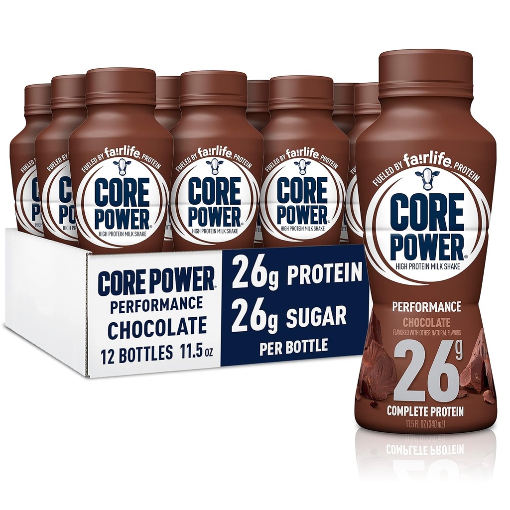 コアパワーフェアライフ26gプロテインミルクシェイク、ワークアウトの回復、チョコレート、11.5 Fl Oz(パッケージ12)のために飲む準備ができて