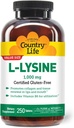 B-6とカントリーライフL-リジン1000mg、免疫健康をサポート、唇と口、250カウントでコラーゲンの更新を促進、認定グルテンフリー、認定ビーガン