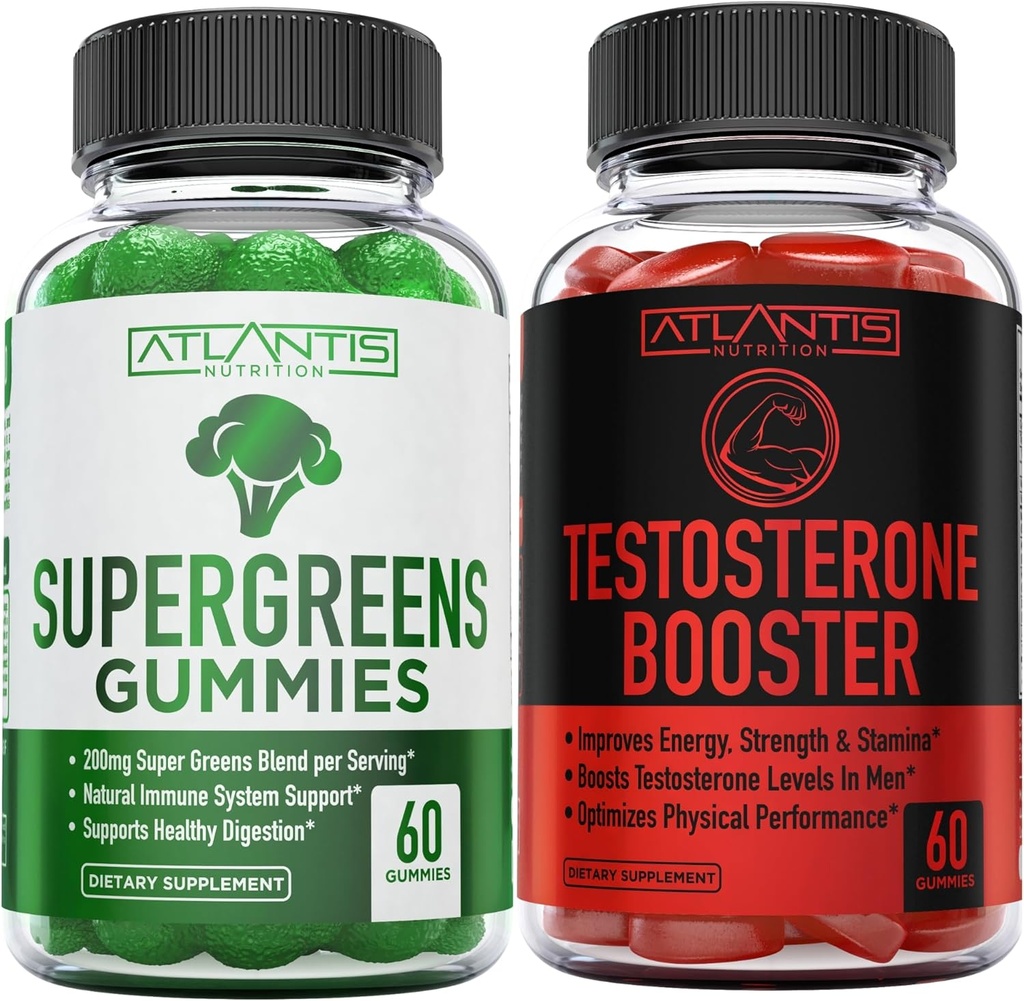Atlantis Nutrition Supergreens 60 Gummies + Testosterone Booster 2-Pack (120 Gummies)