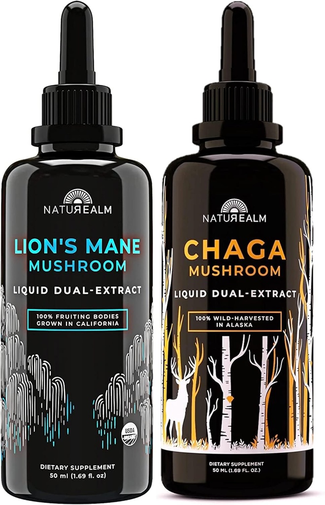 Naturealmのライオンのマネ&チャガのマッシュルームのエキス - 焦点、免除、長寿、圧力救助、腸の健康、反老化、エネルギー及び多くのための適応物質の積み重ね - 有機性液体の低下 - 50のmLそれぞれ(2のパック)