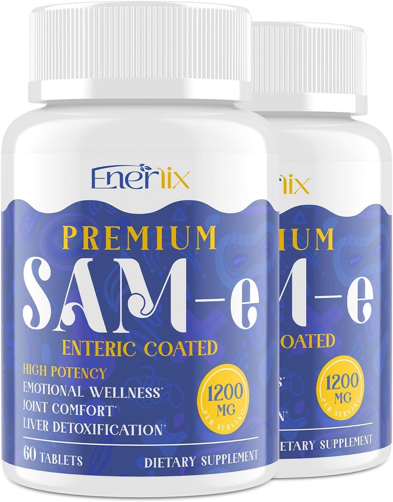 脳のための1200 MG SAM eの補足, 気分, 関節, 肝臓, 高吸収SAM-e (S-Adenosyl-L-Methionine), CoQ10, 5-HTP, 腸コーティング120錠, ビーガン