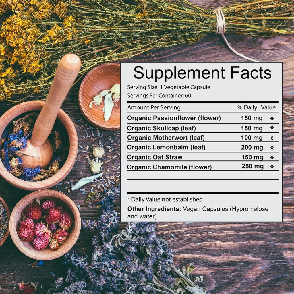 Khroma Herbal Products Trauma Blend - Organic Trauma Support - 60 Vegan Capsules in Glass Bottles USDA Organic, Vegan, Kosher, 3rd Party Tested