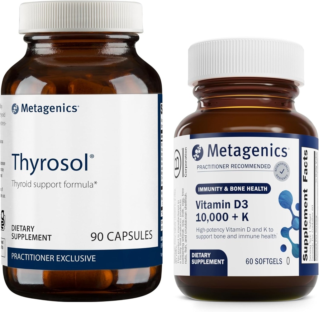 メタジェニックスバンドル - Thyrosol & D3 10,000 + K - 甲状腺の健康のためのThyrosolの90のカウント - D3の60 Softgels 10,000 +免疫サポートのためのK、骨の健康 & 心の健康