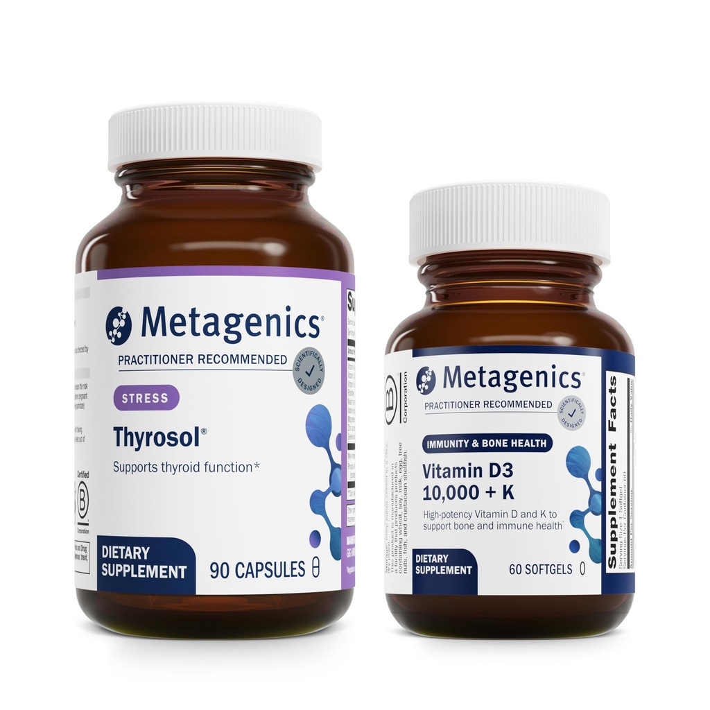 メタジェニックスバンドル - Thyrosol & D3 10,000 + K - 甲状腺の健康のためのThyrosolの90のカウント - D3の60 Softgels 10,000 +免疫サポートのためのK、骨の健康 & 心の健康