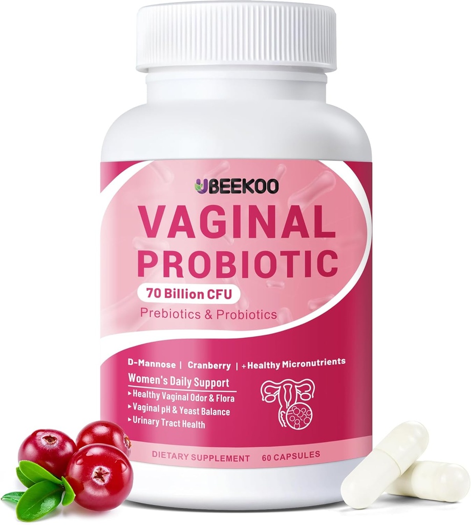 Vaginal Probiotics for Women, 70 Billion CFU for Vaginal Health, pH Balance, Urinary Tract, Digestive with Prebiotics, Organic Cranberry & D-Mannose for Vaginal Odor & Flora Supplements - 60 Capsules
