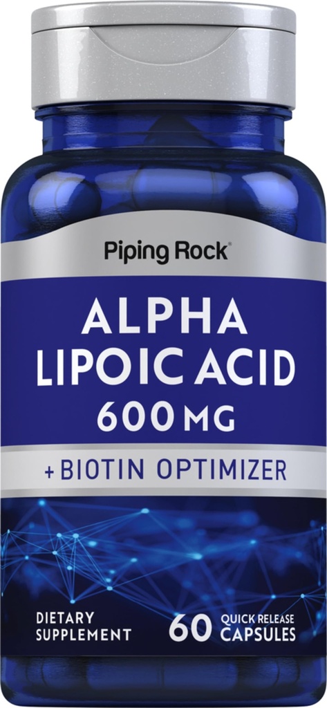 ピッピングロックアルファリポ酸600mg | ビオチンオプティマイザ付きALA | 60カプセル | 非GMO、グルテンフリーサプリメント
