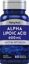 ピッピングロックアルファリポ酸600mg | ビオチンオプティマイザ付きALA | 60カプセル | 非GMO、グルテンフリーサプリメント
