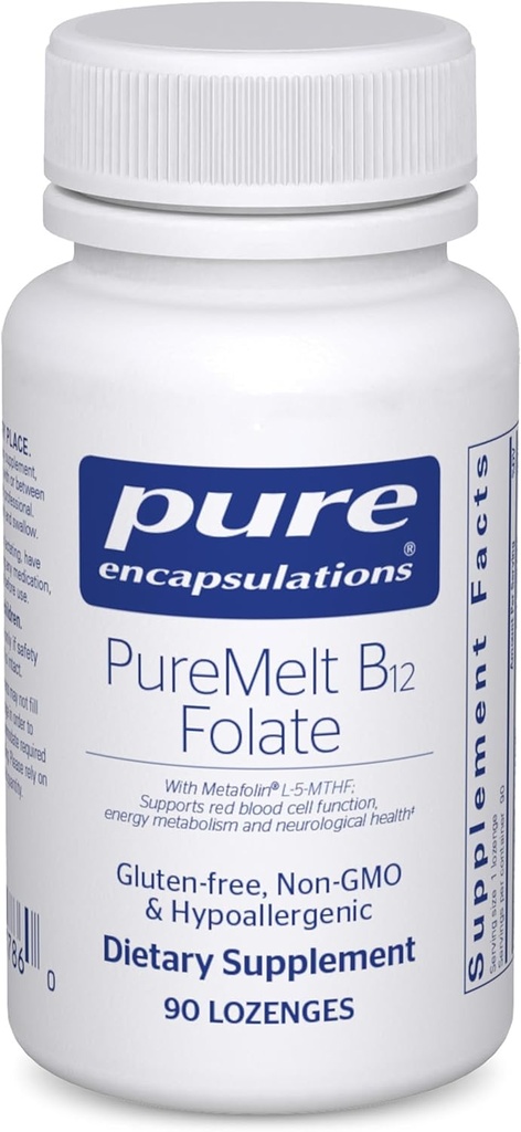 純粋なカプセル化PureMelt B12 Folate - L-5-MTHF - Metabolismサポート&赤血球機能* - 非GMO&ビーガン - 90 Lozenges