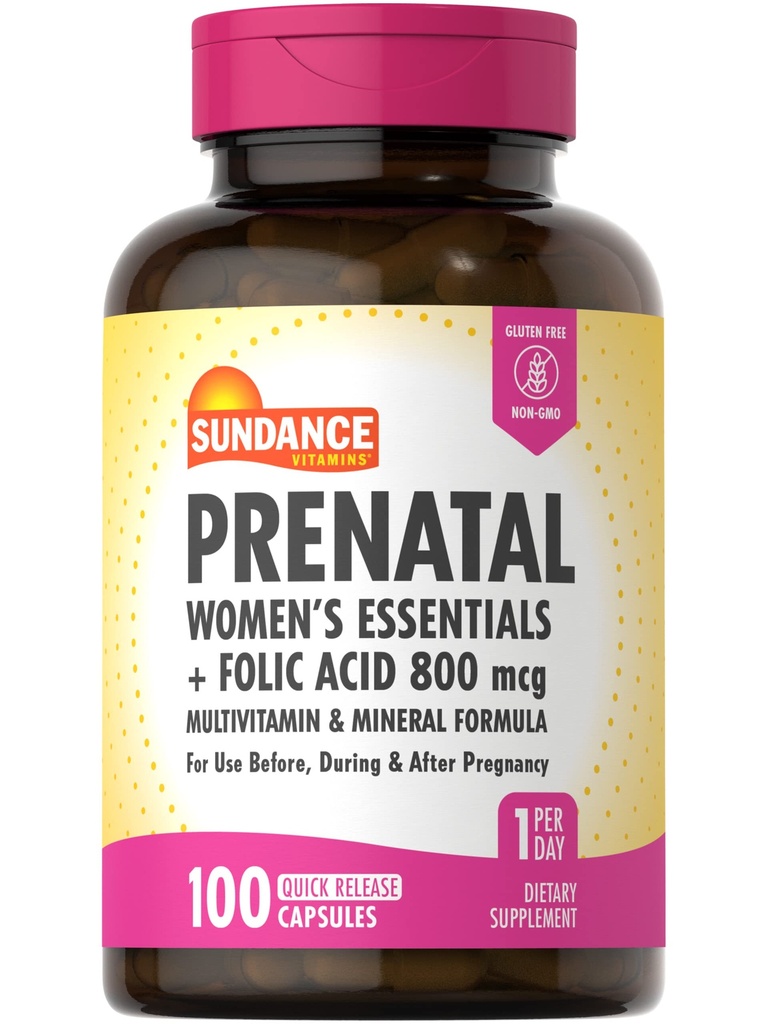 サンダンスプレナタルマルチビタミン | 葉酸で | 100 クイックリリースカプセル | 800 mcg | 非GMO グルテンフリー 女性用サプリメント