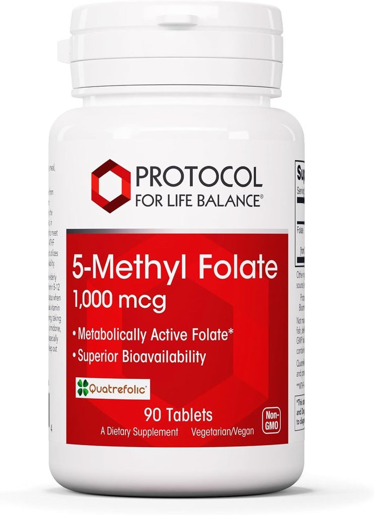 ライフバランスのためのPROTOCOL 5-メチルフォレート1,000mcg - 優れたメチルフォレートバイオアベイラビリティ - 脳サポート用 - 女性と男性のためのフォレートサプリメント - コーシャ&ビーガン - 90タブ