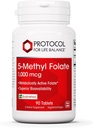 ライフバランスのためのPROTOCOL 5-メチルフォレート1,000mcg - 優れたメチルフォレートバイオアベイラビリティ - 脳サポート用 - 女性と男性のためのフォレートサプリメント - コーシャ&ビーガン - 90タブ