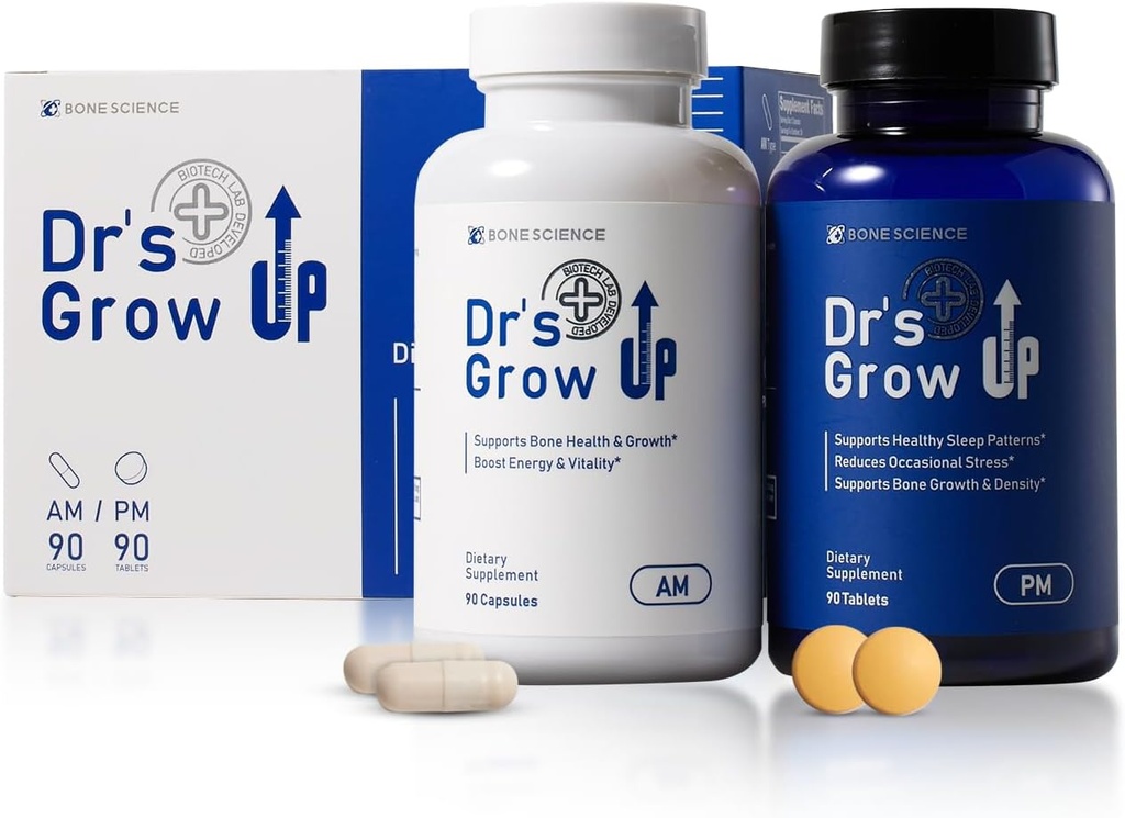 BONE SCIENCE - Dr's Grow UP AM&PM - キッズ&ティーンズ、骨と関節の健康のためのプレミアム毎日の栄養サポート、免疫サポート、モーニング&ナイトフォーミュラ - 90カプセル&90タブレット