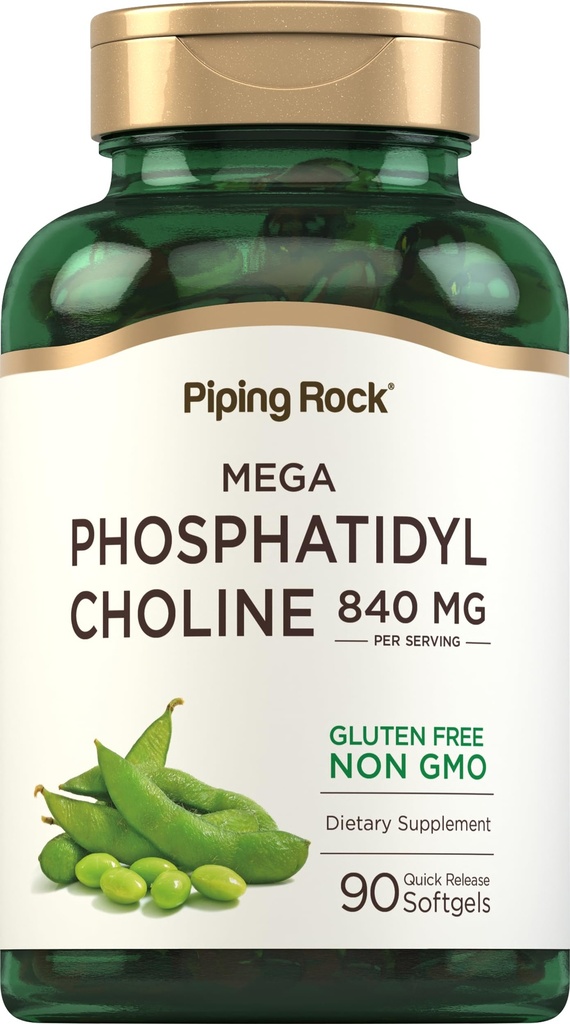ピッピング・ロック・ホスファティジル・コリン・サプリメント | 840mg | 90 Softgels | ソイ・レシチン | ノンGMO、グルテンフリー