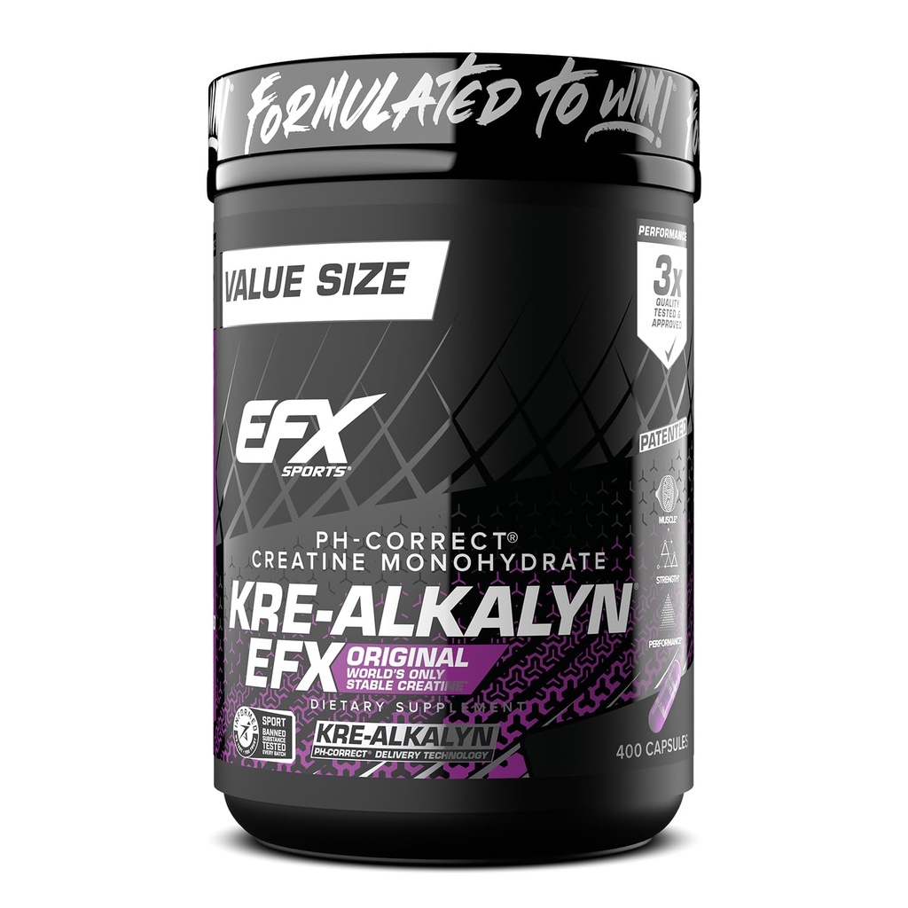 EFX Sports Kre-Alkalyn EFX | pH 補正クレアチン モノハイド ピル サプリメント | 強度・筋肉の成長・性能 | 200 便益・ 400 カプセル