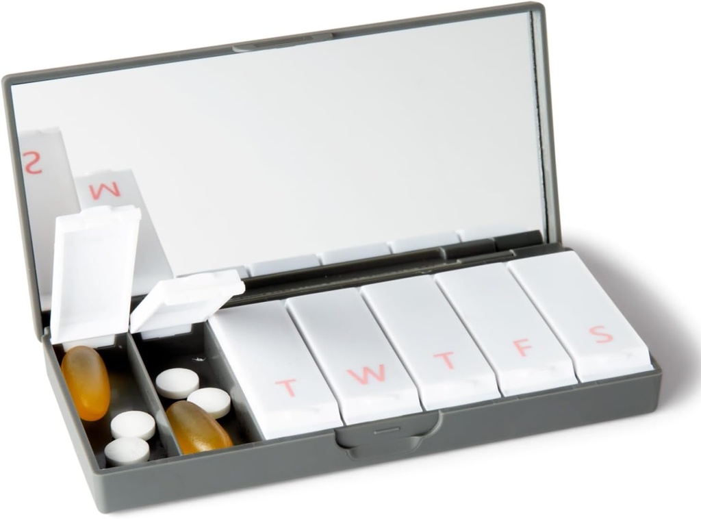 PORT X POLISHデザイナーウィークリーピルボックスオーガナイザー(シングル1Xデイリー、チャコールグレー) | コンパクトでスタイリッシュな7日間ビタミンサプリメントケース | かわいいポータブルミニ旅行薬キャリア | BPAフリーピルボックスキャディー