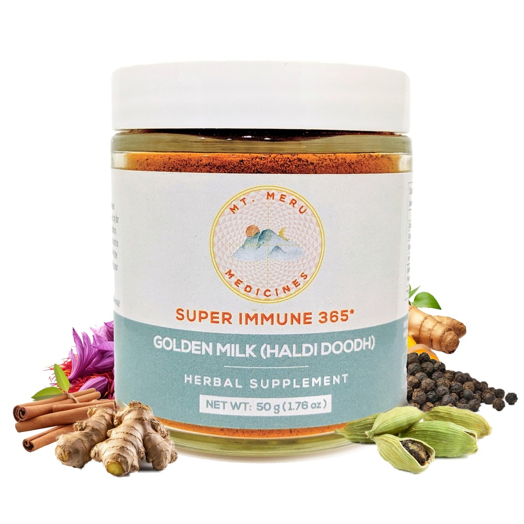 Mt.Meruの薬のAyurvedicのHaldi Doodh/GoldenのミルクのSuperblend -免疫のブーストの方式、Glutenなし、頭脳の健康のための、高いCurcumin LakadongのターメリックとのGutサポート(1.76oz/50g)