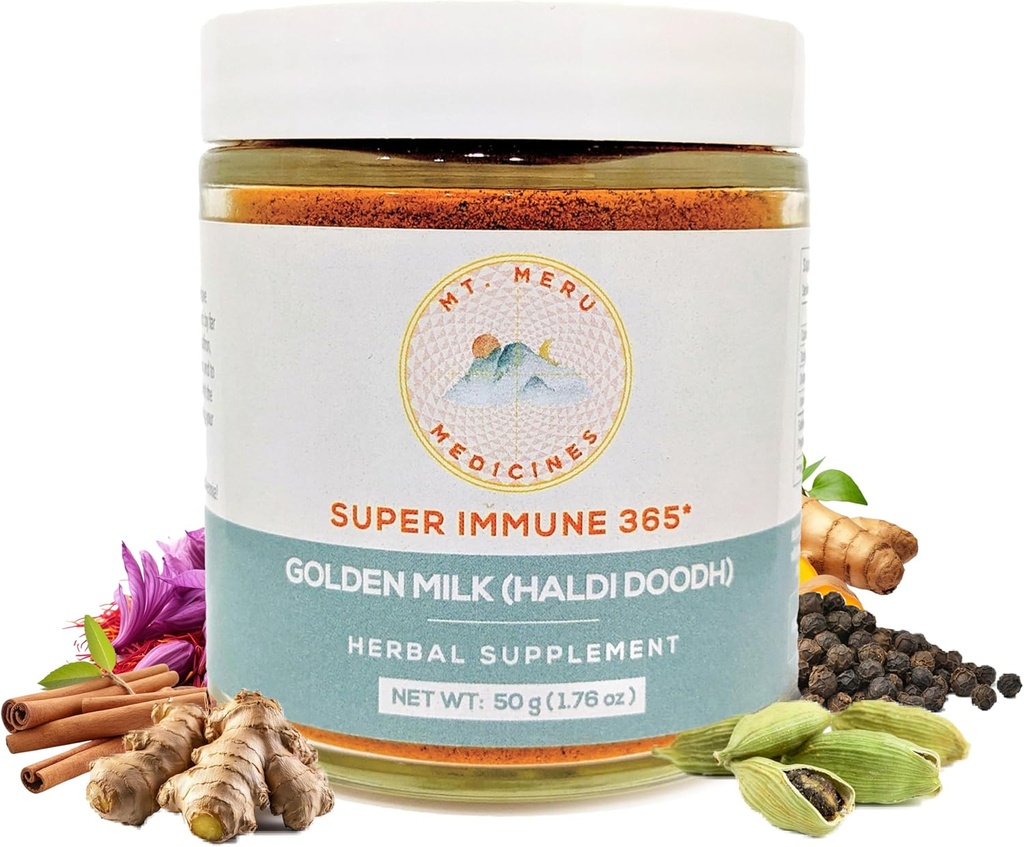 Mt.Meruの薬のAyurvedicのHaldi Doodh/GoldenのミルクのSuperblend -免疫のブーストの方式、Glutenなし、頭脳の健康のための、高いCurcumin LakadongのターメリックとのGutサポート(1.76oz/50g)