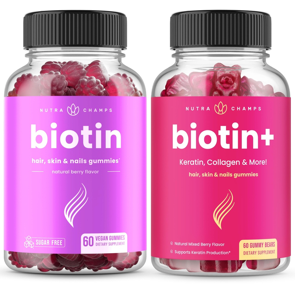 NutraChamps 毛、皮及び釘のための完全なBiotinの束。 バイオチン&ビオチン+