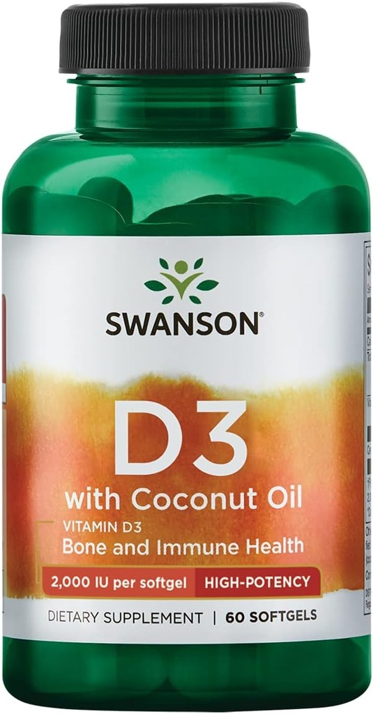 Swanson Vitamin D-3 with Coconut Oil 60 Sgels