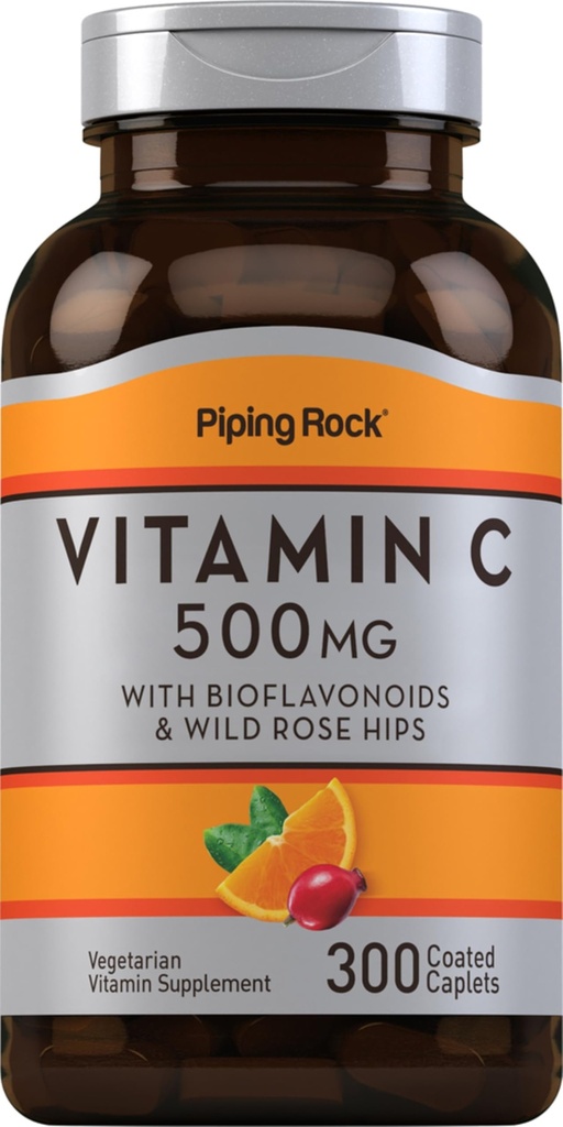 ピッピングロックビタミンC 500mg | 300カプレット | ローズヒップ&バイオフラボノイド | 女性・男性向けサプリメント | ベジタリアン・非GMO・グルテンフリー