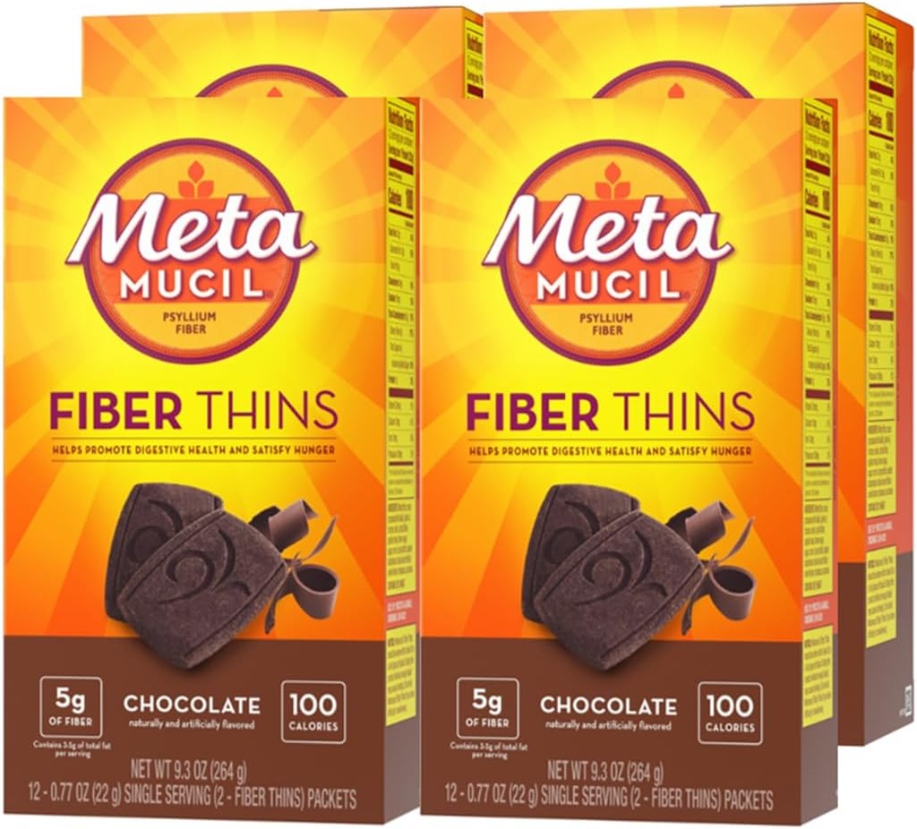 メタミシル、ファイバシン、毎日のサイリウムハスク繊維の補足、サポート消化器の健康とSatisfies Hunger、チョコレート味、48 Totalサービング(4パック12)