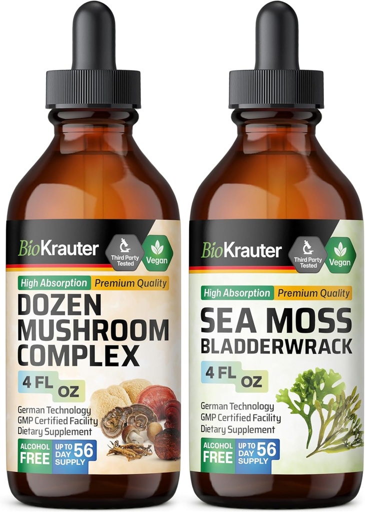 BIO KRAUTER Dozen きのこ Tincture 4 Fl. Oz. & Sea Mosss Tincture 4 Fl. Oz.