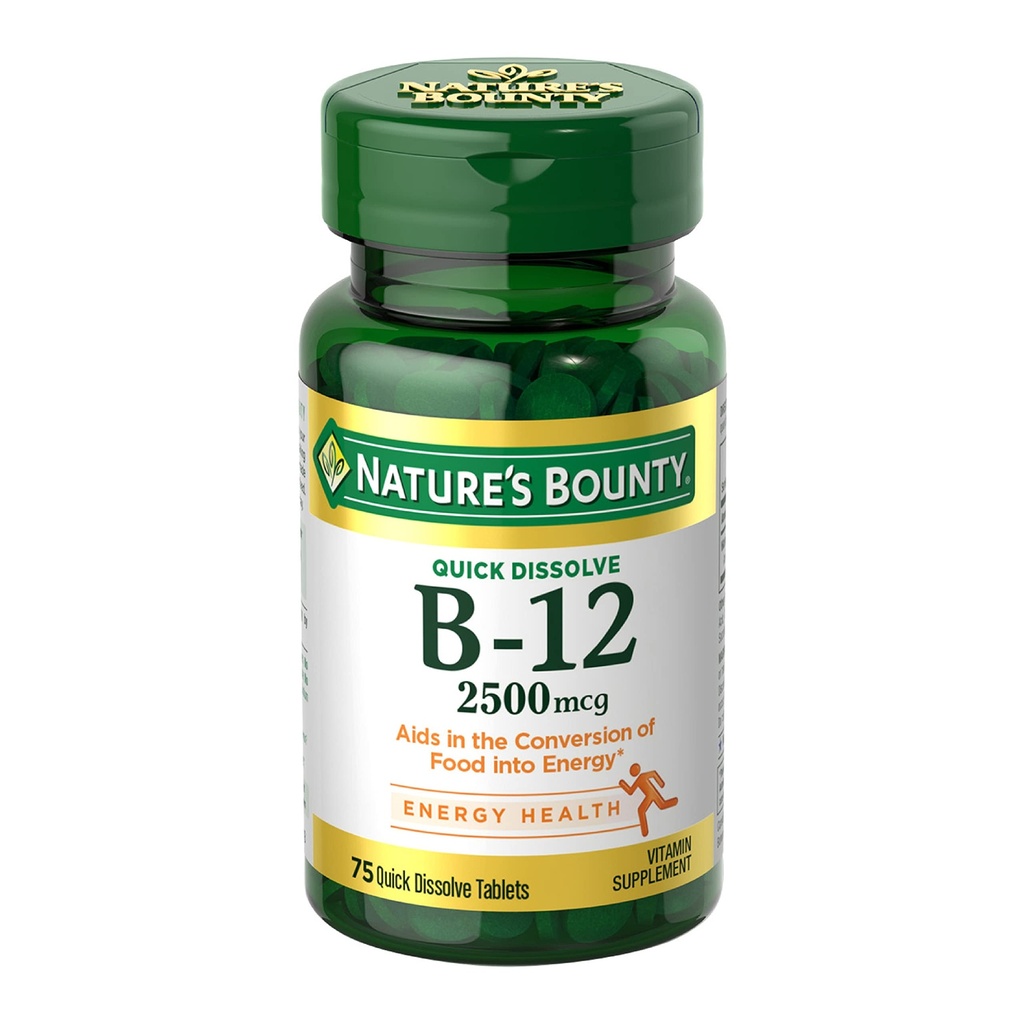 Nature's Bounty Vitamin B12 2500 mcg、 エネルギー代謝、心と神経系の健康、75クイック分解錠