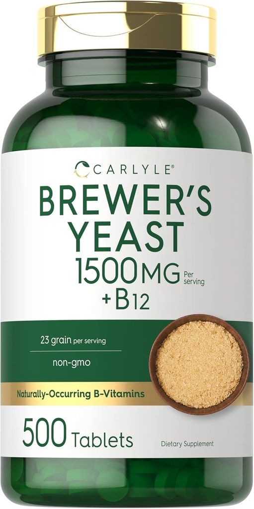 Carlyle Brewers Yeast Tablets with Vitamin B12 | 1500mg | 500 Count | Non-GMO & Vegetarian Supplement